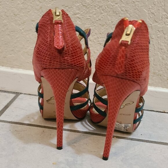 NEW NWT! BRIAN ATWOOD TIRA MARDI GRAS SNAKESKIN STILETTO SANDAL SPIKE HEELS 5.5B - Picture 5 of 8